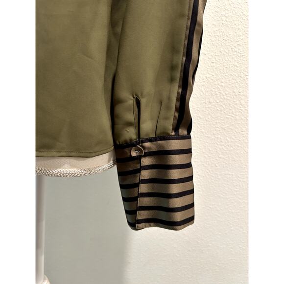 Vince Camuto Women's Contrast-Trim Long-Sleeve Top Size Small Olive Color New - Picture 9 of 10